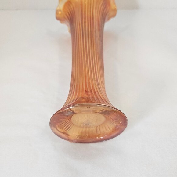 Fenton Fine Ribbed Marigold Carnival Glass Swung Vase 9 Inches Tall - Picture 7 of 9